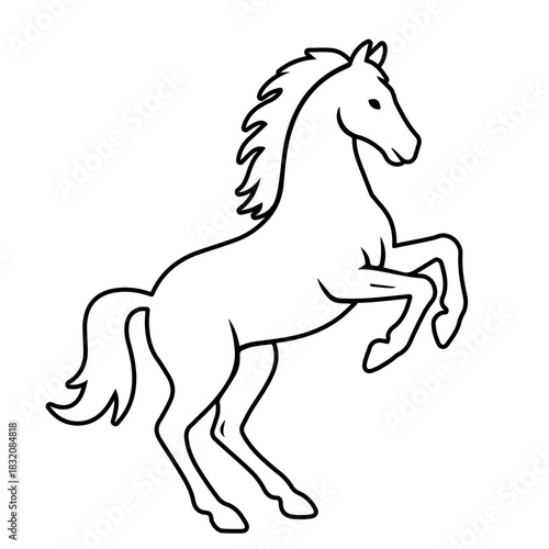 Horse silhouette, side view. Isolated outline element of rearing, jumping, trotting, horse on white background. Vector linear icon, logo, illustration.
