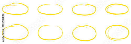 Black circle highlight, pen ovals doodle. Marker ellipses frames in sketch style. Hand drawn vector illustration isolated on white background