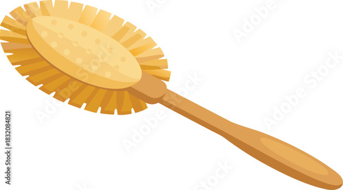 Wooden handled scrubbing brush with yellow bristles for cleaning