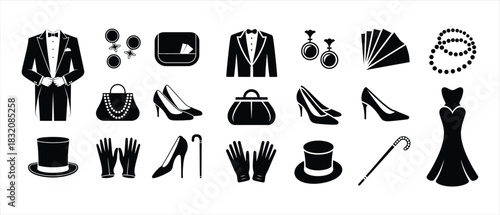 Vector illustration of a set of elegant vintage fashion items