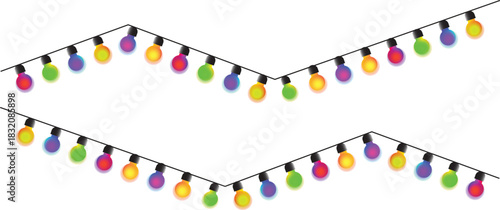Seamless colorful lights on chain pattern on transparent background