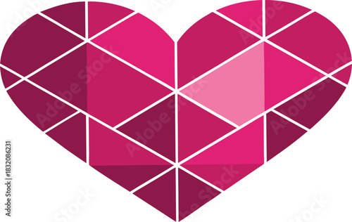 Geometric pink heart abstract design with diamond facets