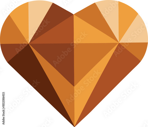 Geometric heart shape gemstone with facets and warm tones