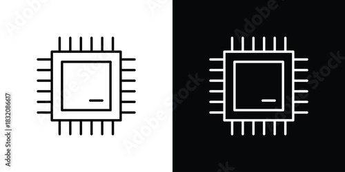 Computer microchip icon design element. Linear style vectors