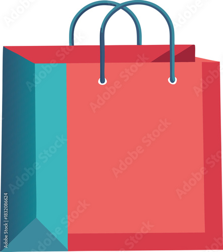 Red and teal shopping bag with handles