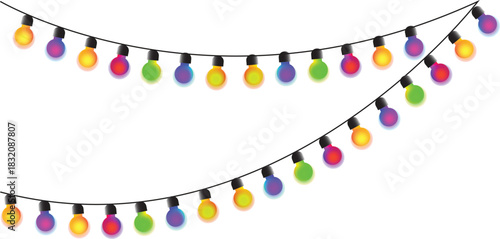 Seamless colorful lights on chain pattern on transparent background