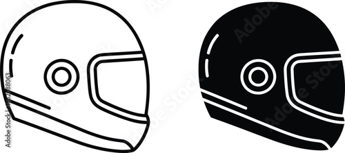 Vactor Black and white line art icons of motorcycle helmets symbol safety