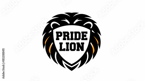 Bold lion head logo with pride lion text on white background, Vector