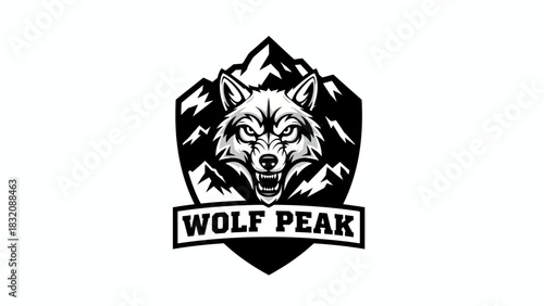 Fierce wolf peak logo emblem with aggressive expression, Vector, EPS on white background