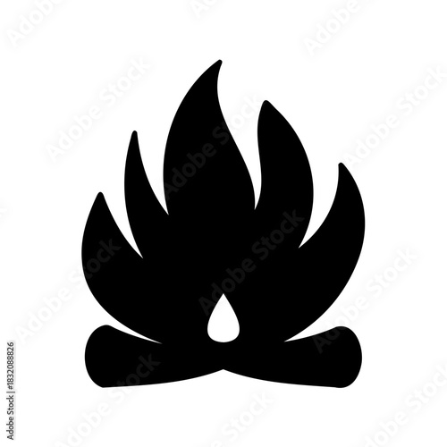 Simple black and white illustration of a bonfire with flames and logs