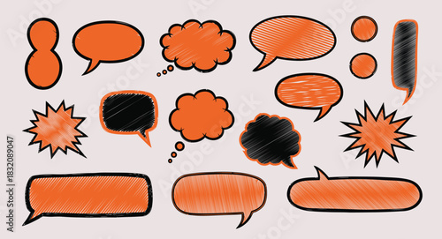 Hand drawn speech bubbles and comic elements with scribble texture