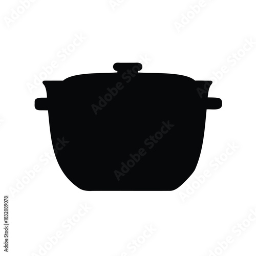 A Simple Black Silhouette Image of a Covered Stock Pot