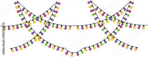Seamless colorful lights on chain pattern on transparent background