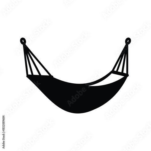 Black silhouette of a hammock hanging, providing a relaxing experience outdoors