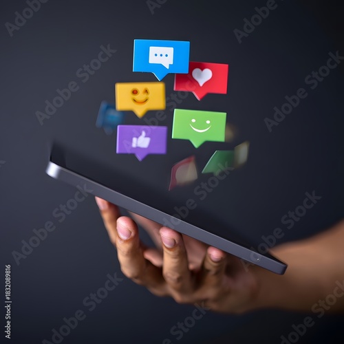 hand holding tablet with social network icon