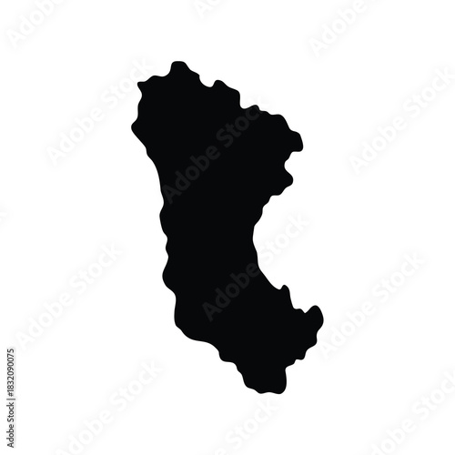 A Black Silhouette of a Geographical Region or Country Isolated on White