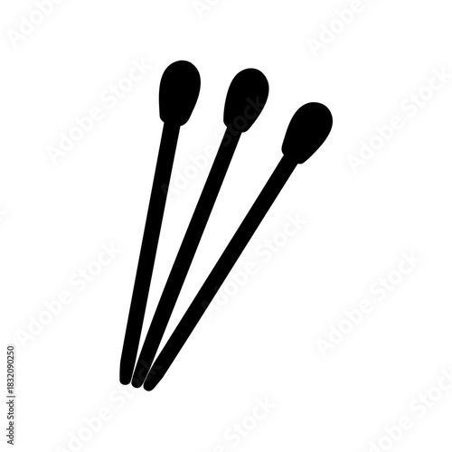 Simple illustration of three black cotton swabs on a white background