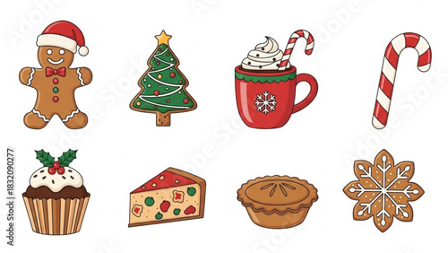 Christmas holiday treats vector illustration featuring gingerbread man candy cane and more for design  100