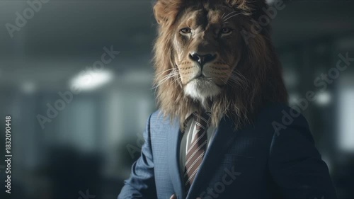スーツを着たライオンが腕組みするリーダーシップ象徴「生成AI」