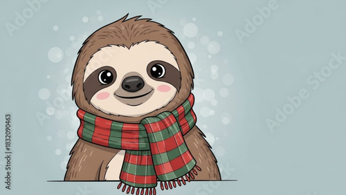 Cute cartoon sloth wearing a scarf illustration vector art for graphic design and digital artwork use