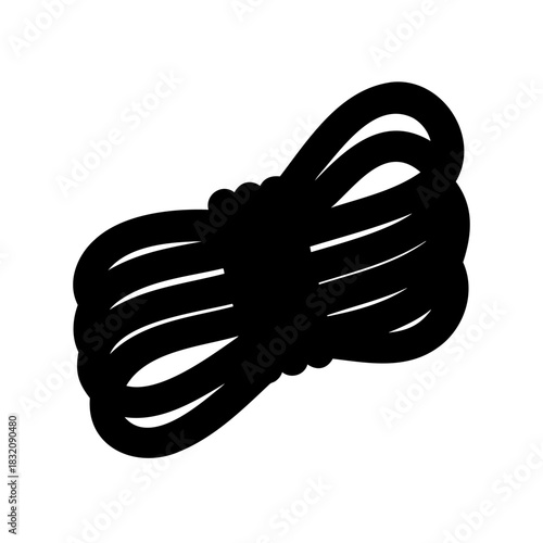 Illustration of a black coiled rope on a white isolated background