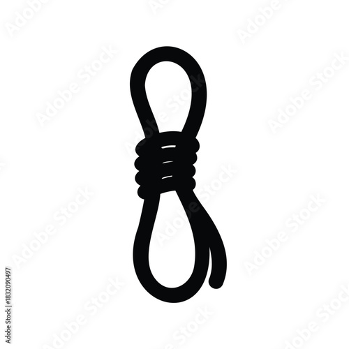 Monochrome illustration of a rope tied into a knot forming two loops