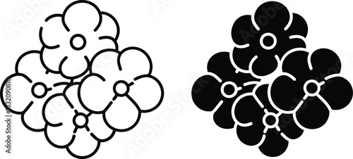 Vactor Black and white outline and silhouette of cluster of forget-me-not flowers forget me not