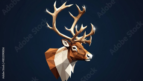 Low poly reindeer illustration vector graphic design animal art with antlers for christmas and winter season