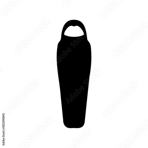 A minimalist black silhouette of an insulated sleeping bag for outdoor activities