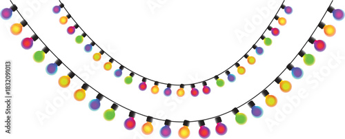 Seamless colorful lights on chain pattern on transparent background