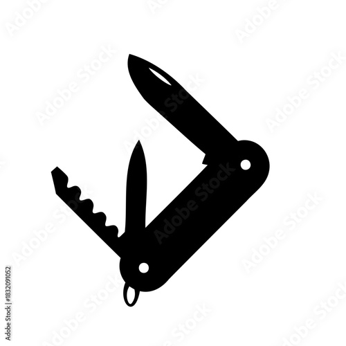 Detailed vector illustration of a black silhouette of a pocket knife
