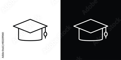 Graduation hat icon design element. Linear style vectors