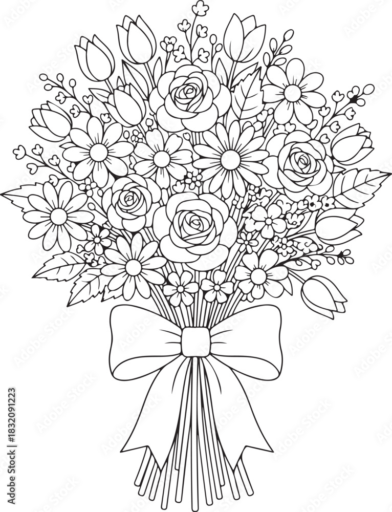 Fototapeta premium Flower coloring page for kids and adults