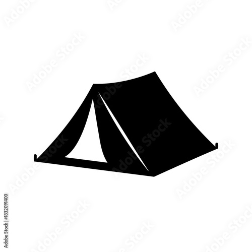 Monochrome Camping Tent with Supporting Rods, Outdoor Adventure and Exploration Icon