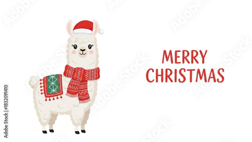 Christmas llama with santa hat and scarf merry christmas holiday season festive animal cute alpaca design