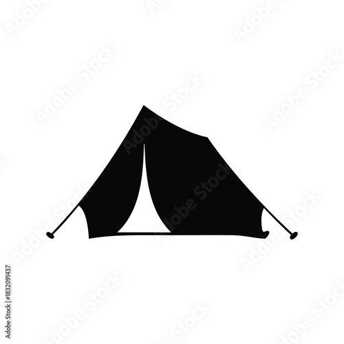 Monochrome Camping Tent with Supporting Rods, Outdoor Adventure and Exploration Icon