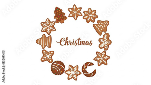 Christmas gingerbread cookies wreath vector illustration for holiday season design and decoration needs