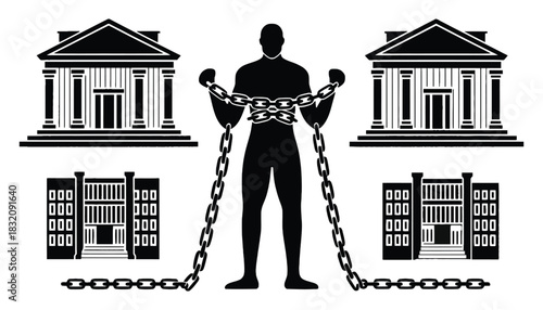 Financial debt and economic slavery concept with chained man