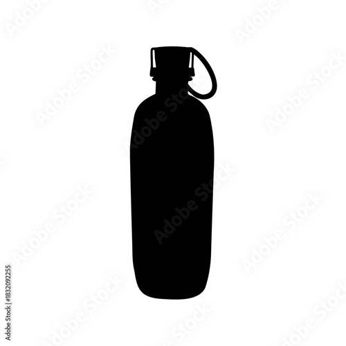Simple silhouette of a water bottle with handle and button design