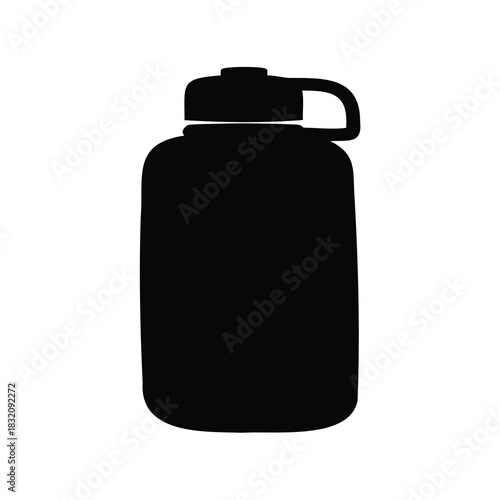 Simple silhouette of a water bottle with handle and button design