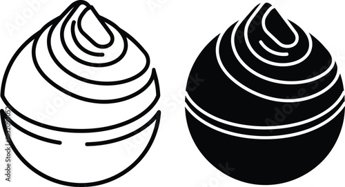 Vactor Black and white outline and solid silhouette of a seashell vector