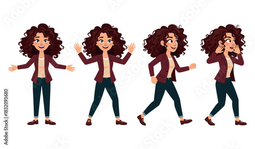 Animated young caucasian female character expressing excitement and surprise