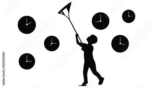 Boy catching time concept managing time and chasing after time