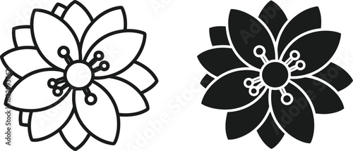 Vactor Black and white stylized flower icons with detailed petals and stamen graphic