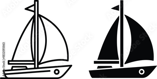 Vactor Black and white sailboat icons with sails and masts on white background sailing boat