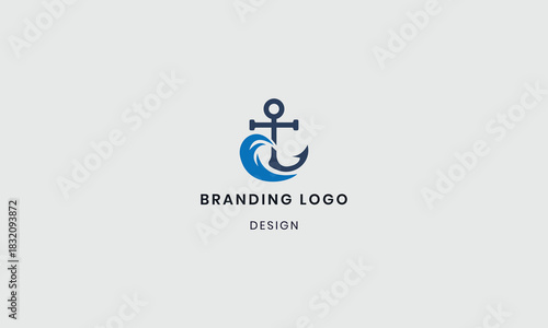 Modern Anchor Wave Logo Design Template