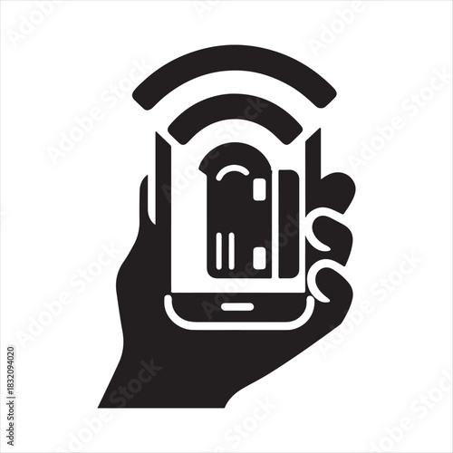 Tap-to-Pay Mobile Payment vector silhouette line art logo design concept illustration