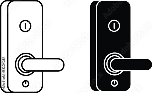 Vactor Black and white vector icons of door handles with lock mechanisms