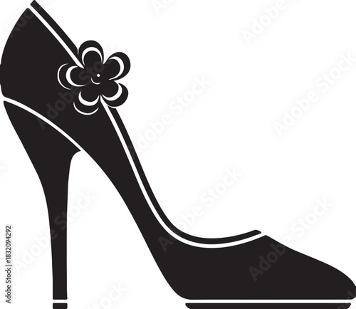 Elegant black leather high heels stiletto footwear for fashionable woman style and glamour