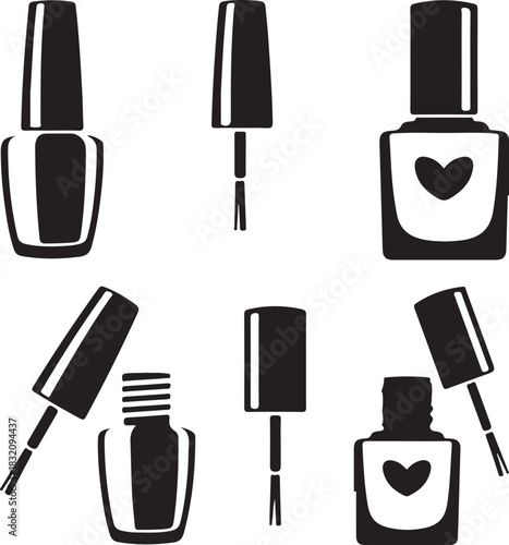 Glamourous beauty set with a collection of colorful nail polish bottles and a brush for fashion manicure